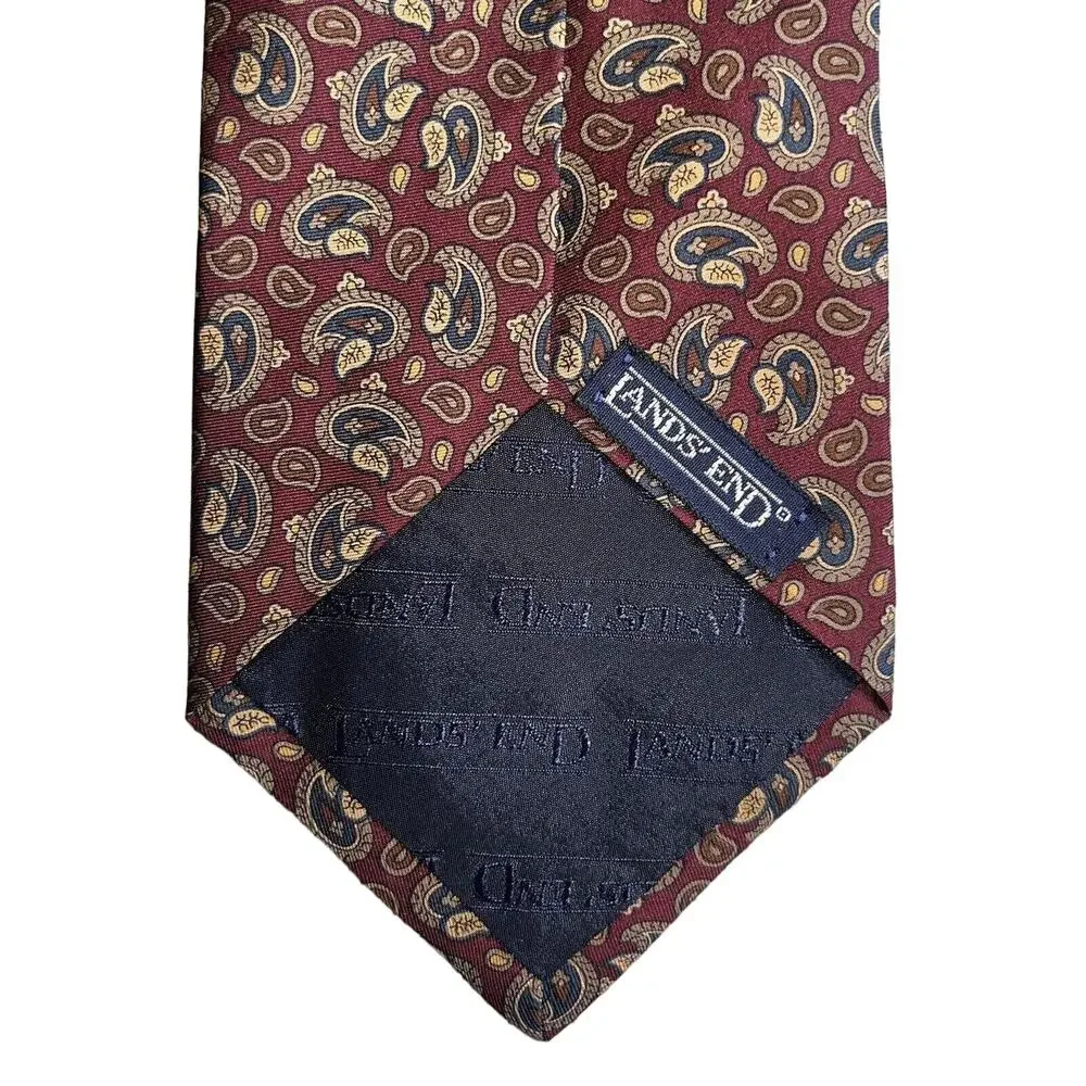 Lands' End‎ Men's Ties Set Of Two 100% Silk Neck Ties Paisley Blue Burgundy EUC